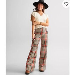 Free People Jules Plaid High Rise Wide Leg Pants Retro Boho Size 8